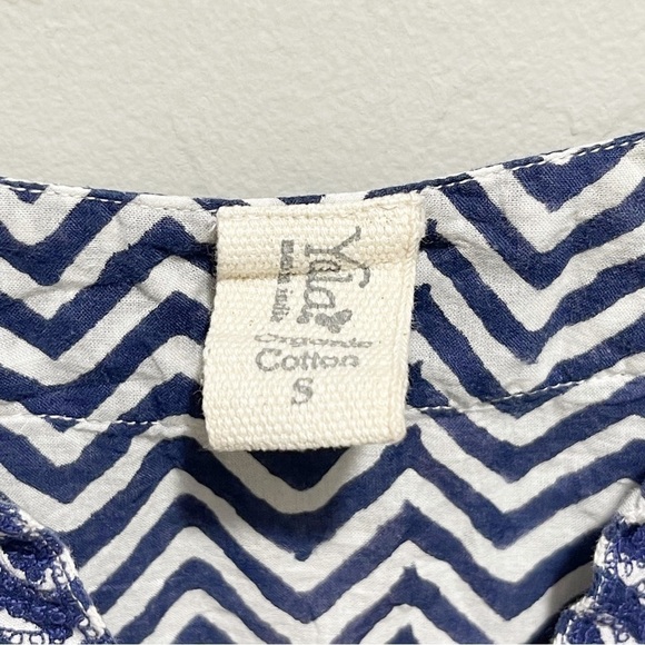 YALA Women’s Blue Zig Zag Stripe Organic Cotton Tunic Top Embroidered Size Small - Picture 5 of 6